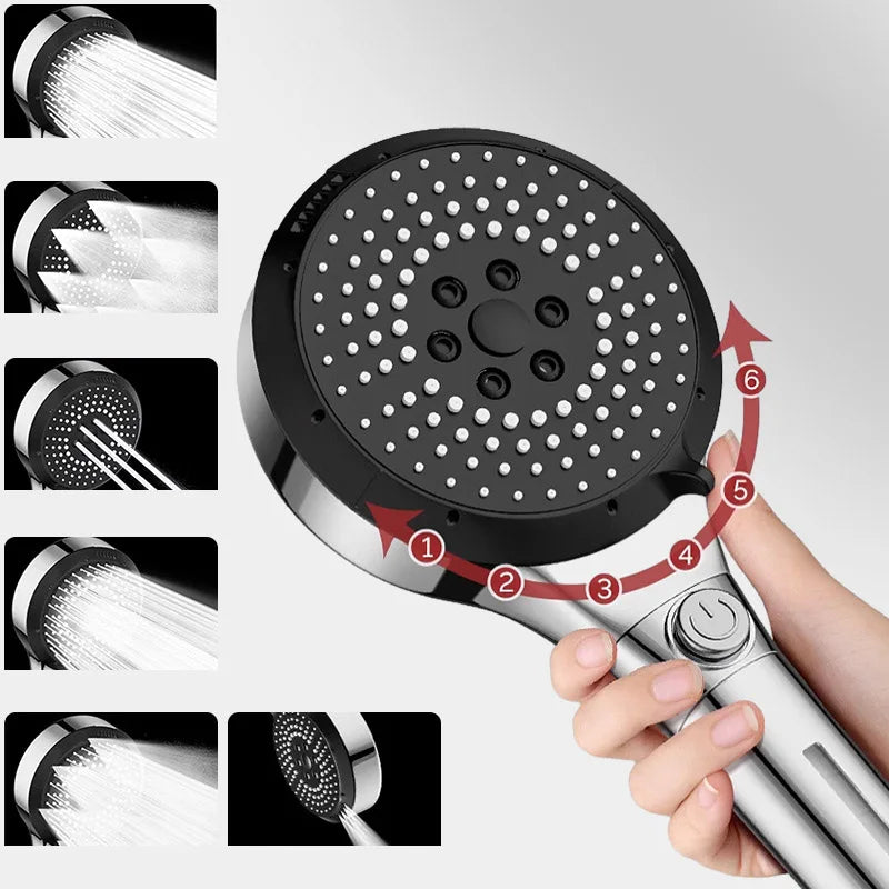 6 Modes Booster Shower Head Multifunctional Adjustable Filter Dechlorination Household Bathroom Large Water Volume Shower Set